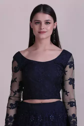 Blue Net Fabric Embroidery Work Girlie Bridesmaid Lehenga