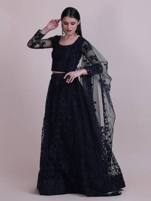 Blue Net Fabric Embroidery Work Girlie Bridesmaid Lehenga 4