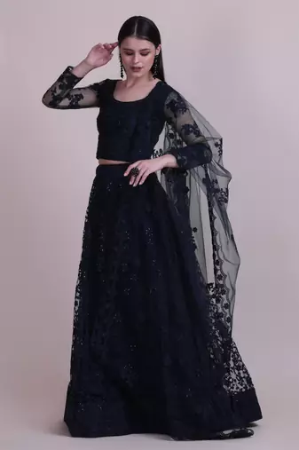 Blue Net Fabric Embroidery Work Girlie Bridesmaid Lehenga