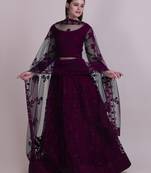 Purple Net Fabric Embroidery Work Girlie Bridesmaid Lehenga