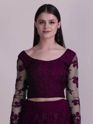 Purple Net Fabric Embroidery Work Girlie Bridesmaid Lehenga 2