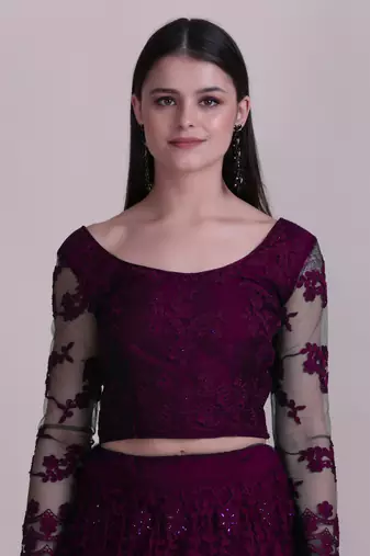 Purple Net Fabric Embroidery Work Girlie Bridesmaid Lehenga