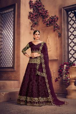 Purple Net Fabric Embroidery Work Girlie Bridesmaid Lehenga 1