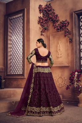 Purple Net Fabric Embroidery Work Girlie Bridesmaid Lehenga 2