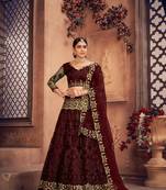 Maroon Net Fabric Embroidery Work Girlie Bridesmaid Lehenga