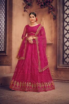 Pink Net Fabric Embroidery Work Girlie Bridesmaid Lehenga 1