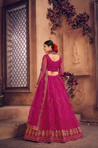 Pink Net Fabric Embroidery Work Girlie Bridesmaid Lehenga