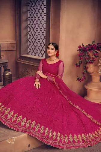 Pink Net Fabric Embroidery Work Girlie Bridesmaid Lehenga