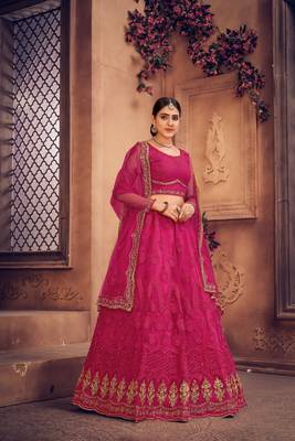 Pink Net Fabric Embroidery Work Girlie Bridesmaid Lehenga 4