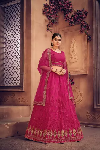 Pink Net Fabric Embroidery Work Girlie Bridesmaid Lehenga