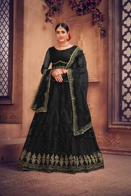 Black Net Fabric Embroidery Work Girlie Bridesmaid Lehenga 1