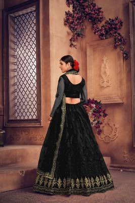Black Net Fabric Embroidery Work Girlie Bridesmaid Lehenga 2