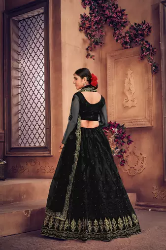 Black Net Fabric Embroidery Work Girlie Bridesmaid Lehenga