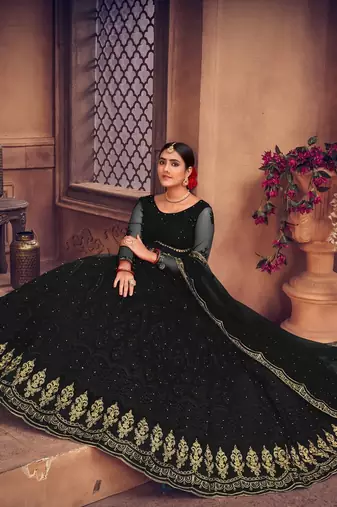 Black Net Fabric Embroidery Work Girlie Bridesmaid Lehenga