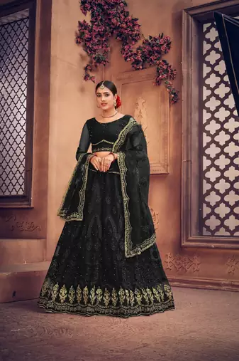 Black Net Fabric Embroidery Work Girlie Bridesmaid Lehenga