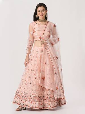 Pink Net Fabric Embroidery Work Girlie Bridesmaid Lehenga 1