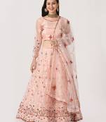 Pink Net Fabric Embroidery Work Girlie Bridesmaid Lehenga
