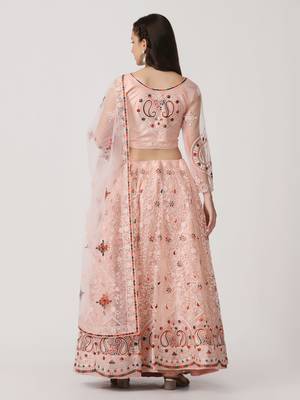 Pink Net Fabric Embroidery Work Girlie Bridesmaid Lehenga 2