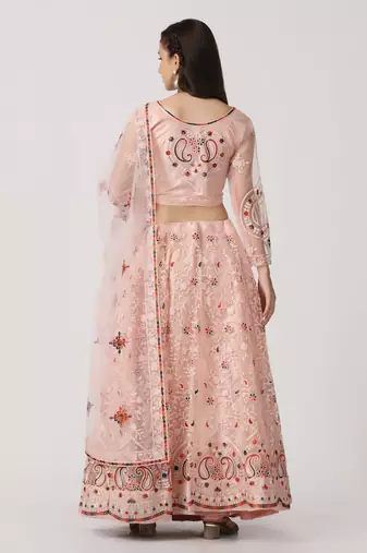 Pink Net Fabric Embroidery Work Girlie Bridesmaid Lehenga