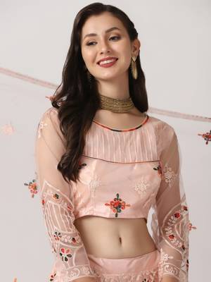 Pink Net Fabric Embroidery Work Girlie Bridesmaid Lehenga 3
