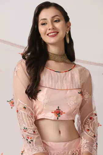 Pink Net Fabric Embroidery Work Girlie Bridesmaid Lehenga