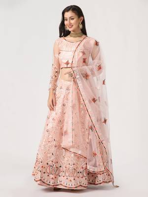 Pink Net Fabric Embroidery Work Girlie Bridesmaid Lehenga 4