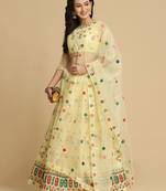Yellow Net Fabric Embroidery Work Girlie Bridesmaid Lehenga