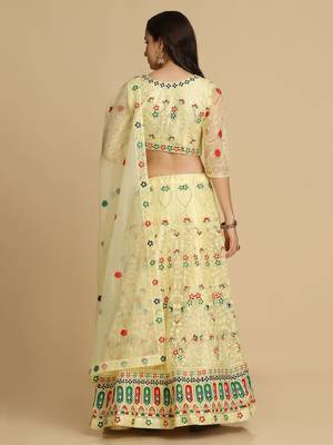 Yellow Net Fabric Embroidery Work Girlie Bridesmaid Lehenga 2