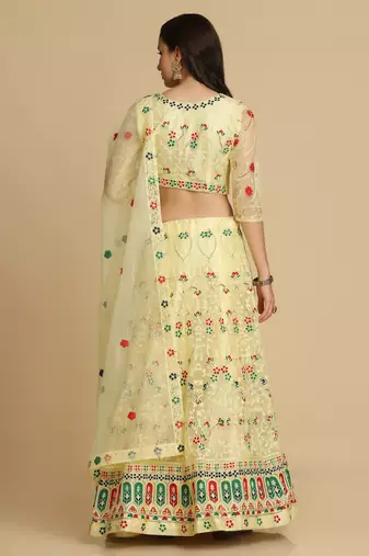 Yellow Net Fabric Embroidery Work Girlie Bridesmaid Lehenga