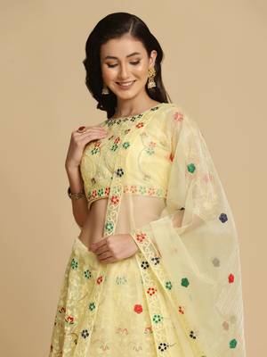 Yellow Net Fabric Embroidery Work Girlie Bridesmaid Lehenga 3