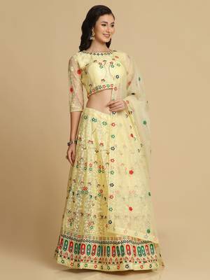 Yellow Net Fabric Embroidery Work Girlie Bridesmaid Lehenga 4