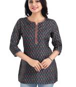 Navy blue rayon fabric printed formal short kurti