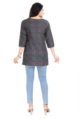 Navy blue rayon printed formal short kurti 2