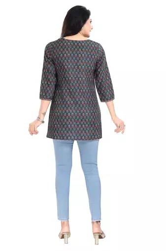 Navy blue rayon printed formal short kurti