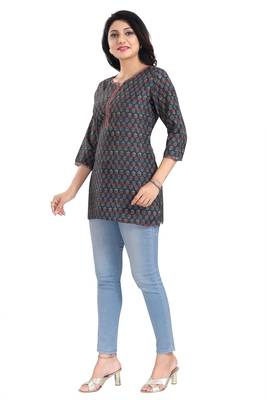 Navy blue rayon printed formal short kurti 3