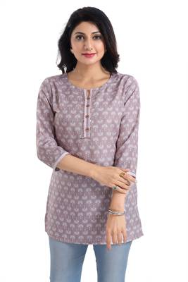 Pink rayon printed formal short kurti 1