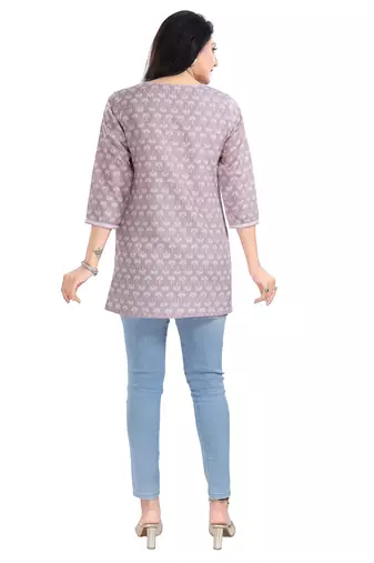Pink rayon printed formal short kurti