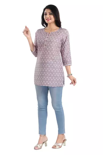 Pink rayon printed formal short kurti