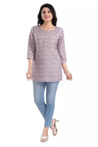 Pink rayon printed formal short kurti