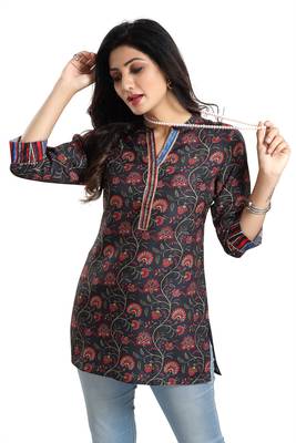 Black rayon printed formal short kurti 1