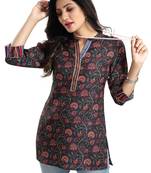 Black rayon fabric printed formal short kurti