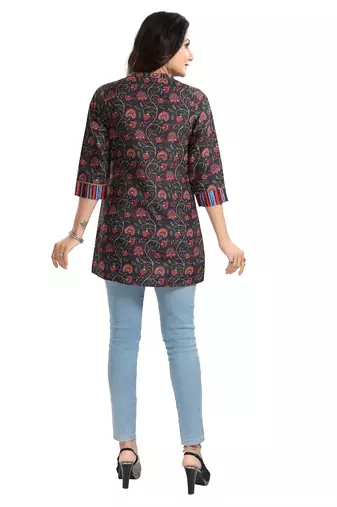Black rayon printed formal short kurti