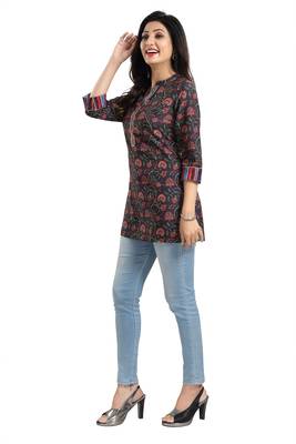 Black rayon printed formal short kurti 3