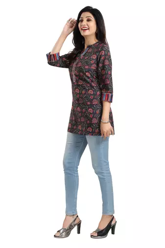 Black rayon printed formal short kurti