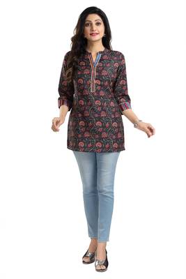 Black rayon printed formal short kurti 4