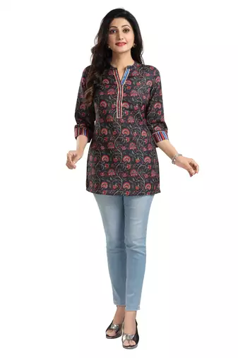 Black rayon printed formal short kurti