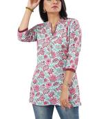 Sky blue rayon fabric designer printed formal short kurti