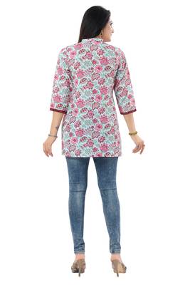 Sky blue rayon printed formal short kurti 2