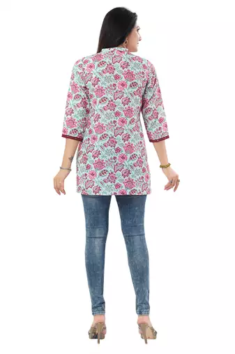 Sky blue rayon printed formal short kurti