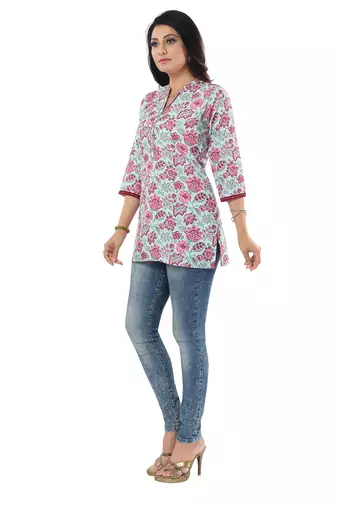 Sky blue rayon printed formal short kurti